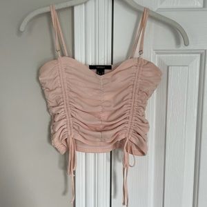 Forever 21 pink mesh ruched tie up tank